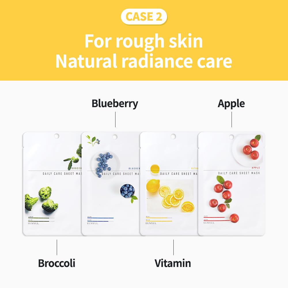 Revitalize Your Skin with Eunyul Daily Care Sheet Masks – Hypoallergenic, Natural Ingredients, 12-Pack of 22ml Masks for All Skin Types