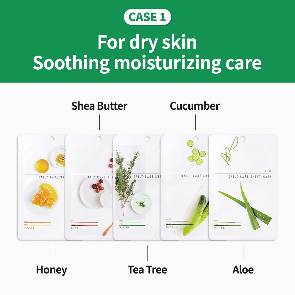 Revitalize Your Skin with Eunyul Daily Care Sheet Masks – Hypoallergenic, Natural Ingredients, 12-Pack of 22ml Masks for All Skin Types