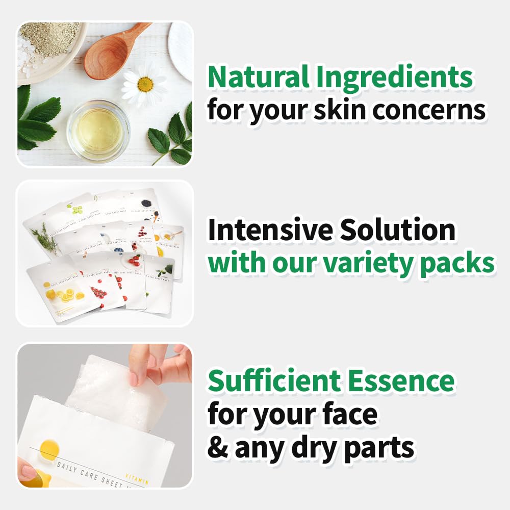 Revitalize Your Skin with Eunyul Daily Care Sheet Masks – Hypoallergenic, Natural Ingredients, 12-Pack of 22ml Masks for All Skin Types