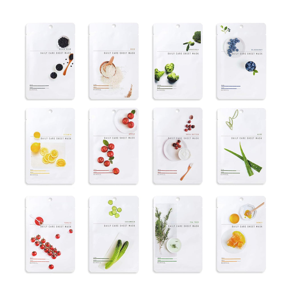 Revitalize Your Skin with Eunyul Daily Care Sheet Masks – Hypoallergenic, Natural Ingredients, 12-Pack of 22ml Masks for All Skin Types