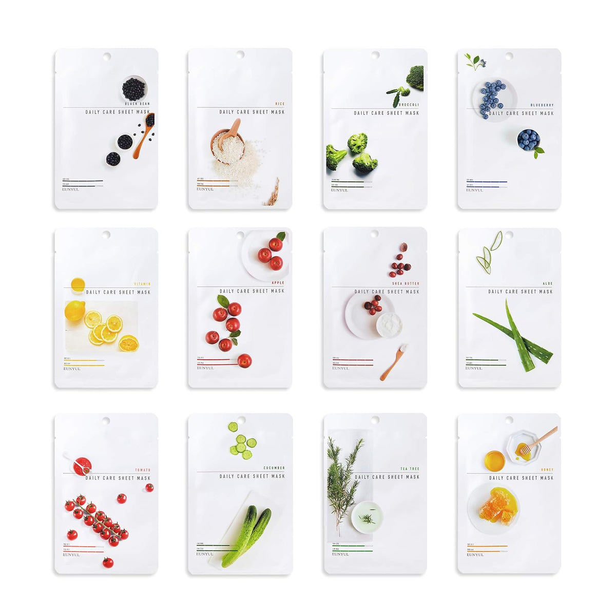 Revitalize Your Skin with Eunyul Daily Care Sheet Masks – Hypoallergenic, Natural Ingredients, 12-Pack of 22ml Masks for All Skin Types